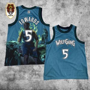 Anthony Edwards Wolfgang Throwback Minnesota Wolves Number 5 Art Limited Editon Basketball Jersey Shirt