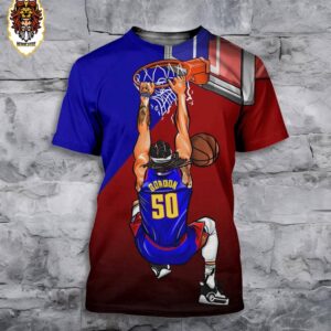 Drawing Cartoon Poster Aaron Gordon 50 Dunk Moment Denver Nuggets Versus Los Angeles Lakers At NBA Playoffs 2023-2024 3D All Over Print Shirt