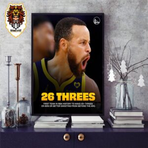 Golden State Warriors Become First Team In NBA History To Make 25+ Threes On 60 Percent Or Better Shooting From Beyond The Arc Home Decor Poster Canvas