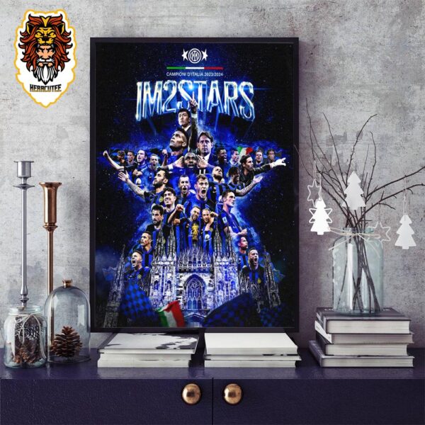 Italian Champions Inter Milan IM 2 Stars Collection Campioni D’Italia 2023-2024 Home Decor Poster Canvas