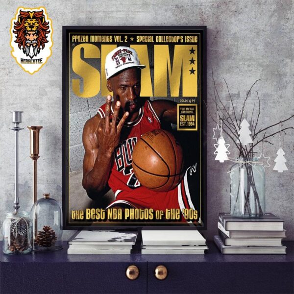 Best NBA Photos Of The 90s Michael Jordan On The Slam Magazine Cover Gold Metal Home Decor Poster Canvas
