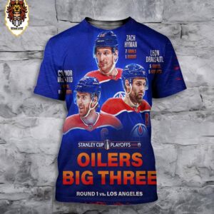 Edomonto Oilers Big Three Stats In Round 1 Vs Los Angeles Help Oilers Come To Round 2 Stanley Cup NHL Playoffs 2024 3D All Over Print Shirt