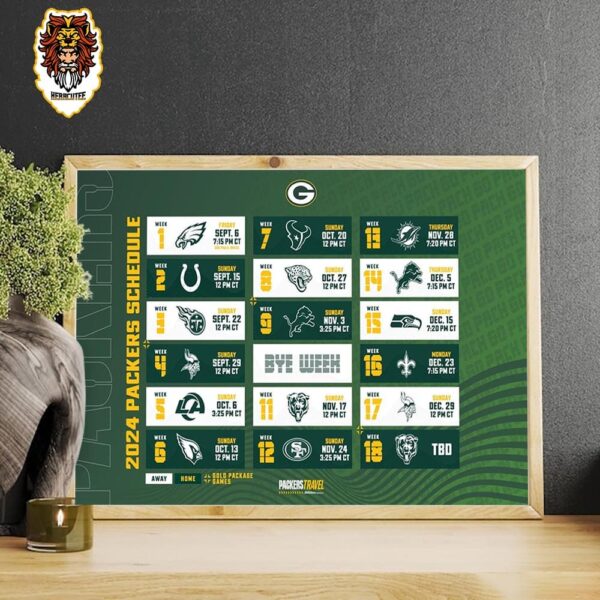 Green Bay Packers Revealed New Season NFL 2024 Schedule Home Decor Poster Canvas