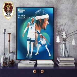 Jaden McDaniels From Minnesota Timberwolves Is The 2023-24 Kia NBA All Defensive Second Team Home Decor Poster Canvas