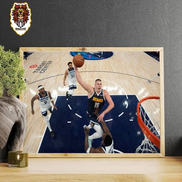 Nikola Jokic Poster Dunk Over Anthony Edwards Tied The Series Wester Semifinals NBA Playoffs 2023-2024 Home Decor Poster Canvas