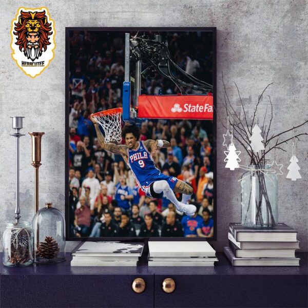 Philadelphia 76ers Kelly Oubre Jr Fire Dunk Moment In Game 6 Versus Knicks NBA Playoffs 2024 Home Decor Poster Canvas