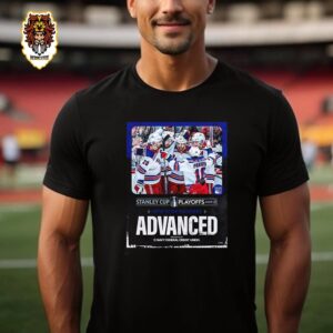 The New York Rangers Complete The Sweep And Are The First Team To Advance To The Second Round Stanley Cup NHL Playoffs 2024 Unisex T-Shirt