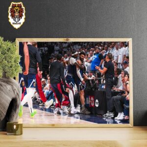 Whole Team Nuggets Hyped With Jamal Murray Buzzer Beater In Quater 2 Game 4 With Wolves NBA Playoffs 2023-2024 Home Decor Poster Canvas